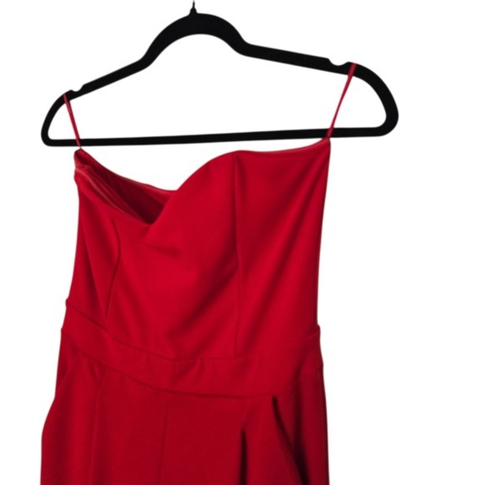 Express Jumpsuit Women 6 Red Strapless Sweetheart Neckline Pockets Stretch - Picture 3 of 7